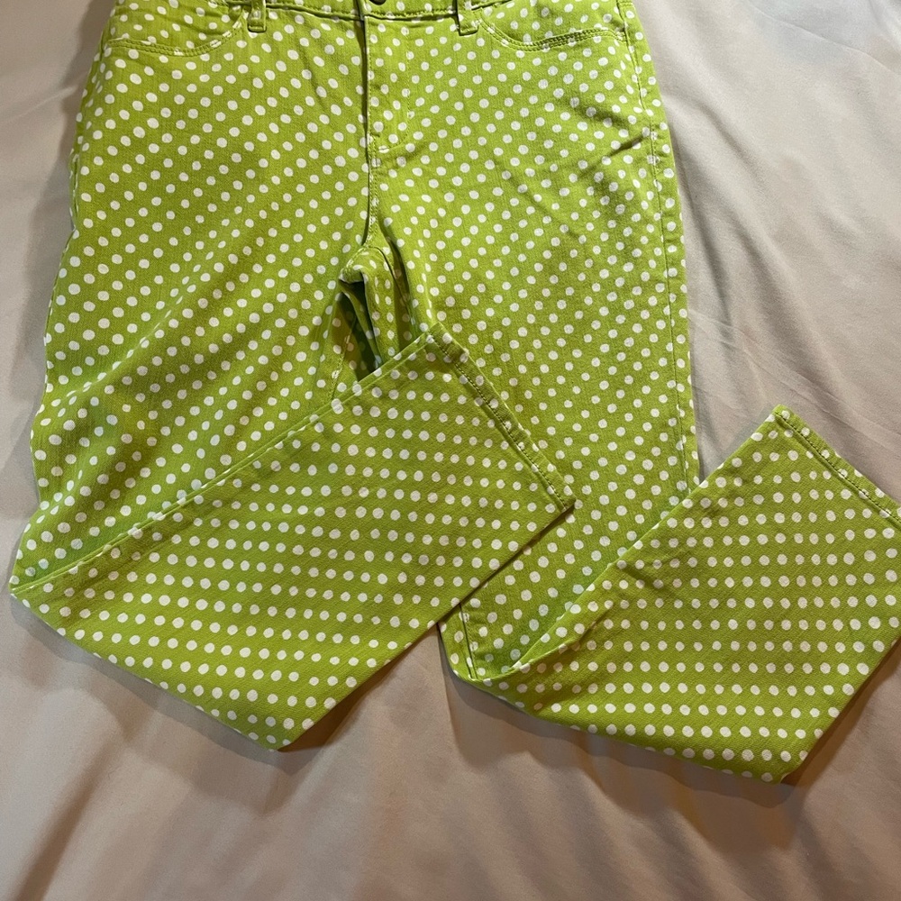 Coldwater Creek Lime Green Polka Dot Ankle Length Cropped Jeans, Size 6P‎